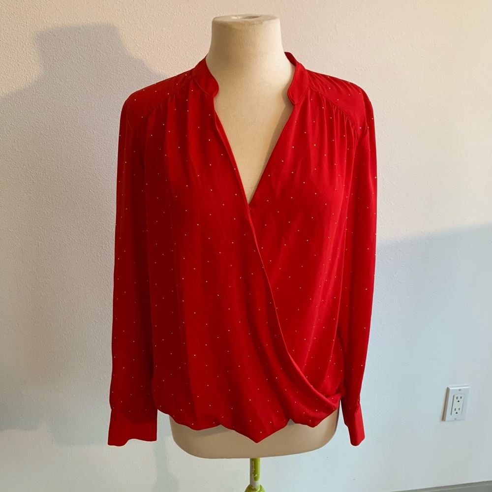 INC International Concepts Women's Surplice Blouse (Real Red, 8)